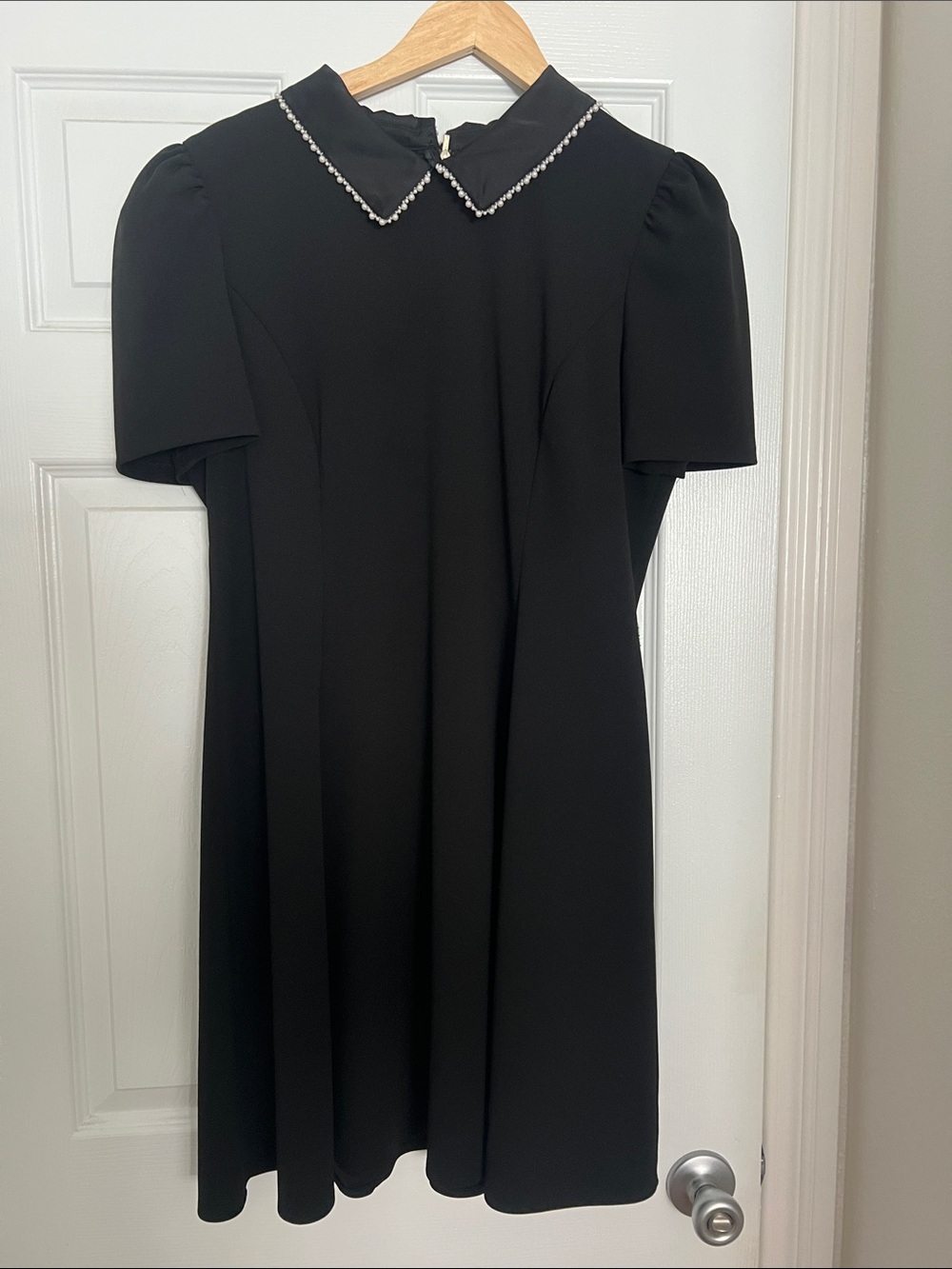 Karl Lagerfeld Black Short-Sleeve Dress with Pearl-Trim Collar